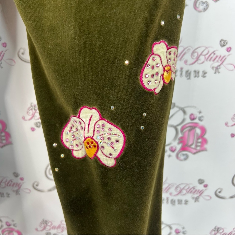 Alanda rling pants soft bling rhinestone flowers pockets y2k Olive Green Pants - Picture 10 of 14